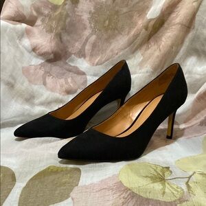J. Crew Black MicroSuede Heeled Pumps